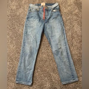 NWOT Revice Denim Mon Amour Sugar Wash Crop Jeans High Rise Denim Heart Patch 30